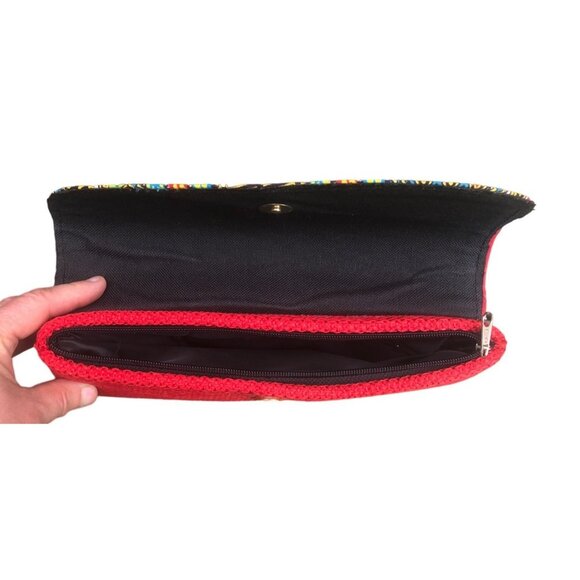 Handmade African Print Clutch Purse New Old Stock Red - Picture 3 of 3